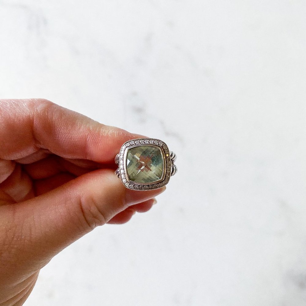 David Yurman Albion Ring with Prasiolite and Diamonds 11mm